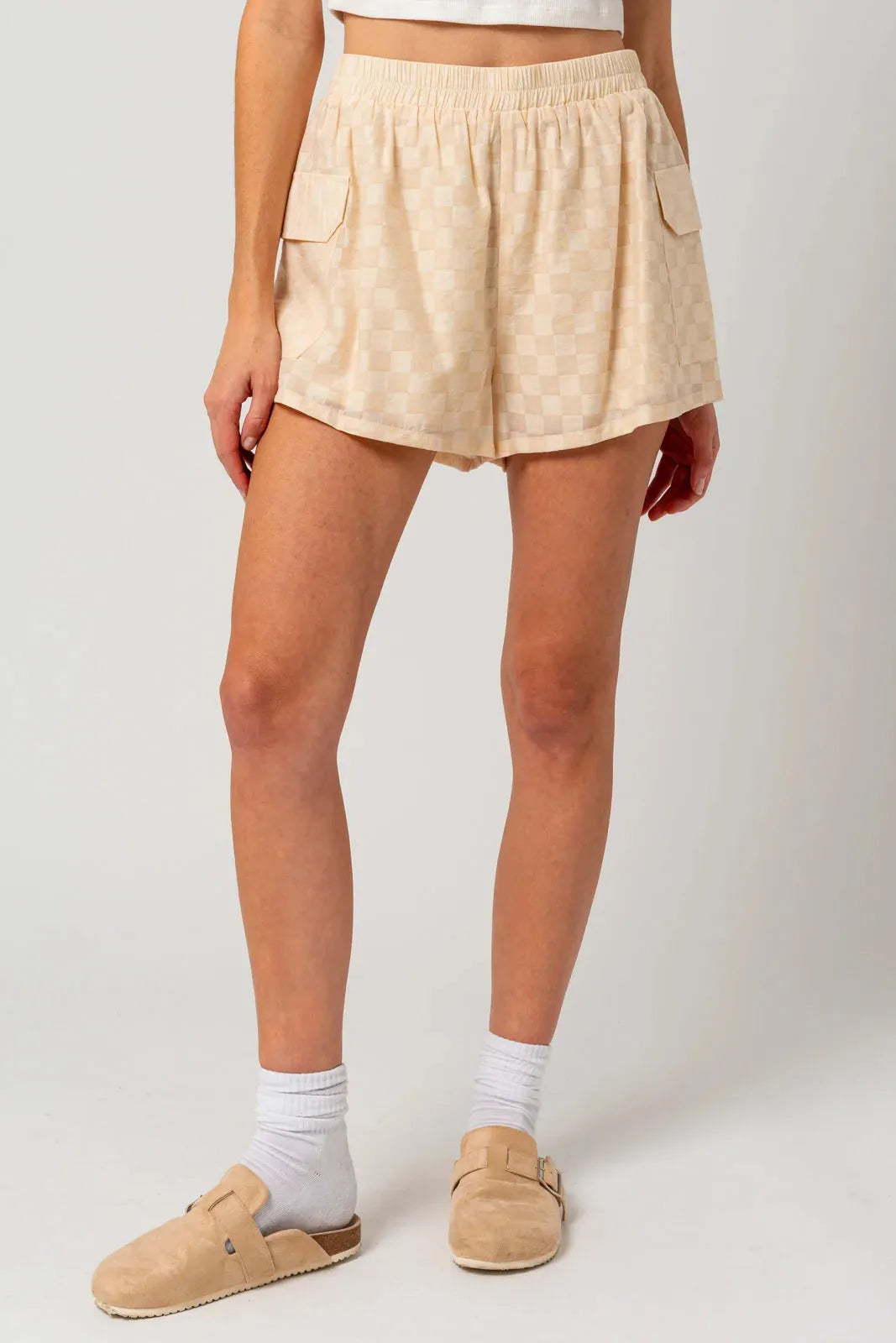 Oversize Checkered Short Sleeve Button down Top & Shorts Set