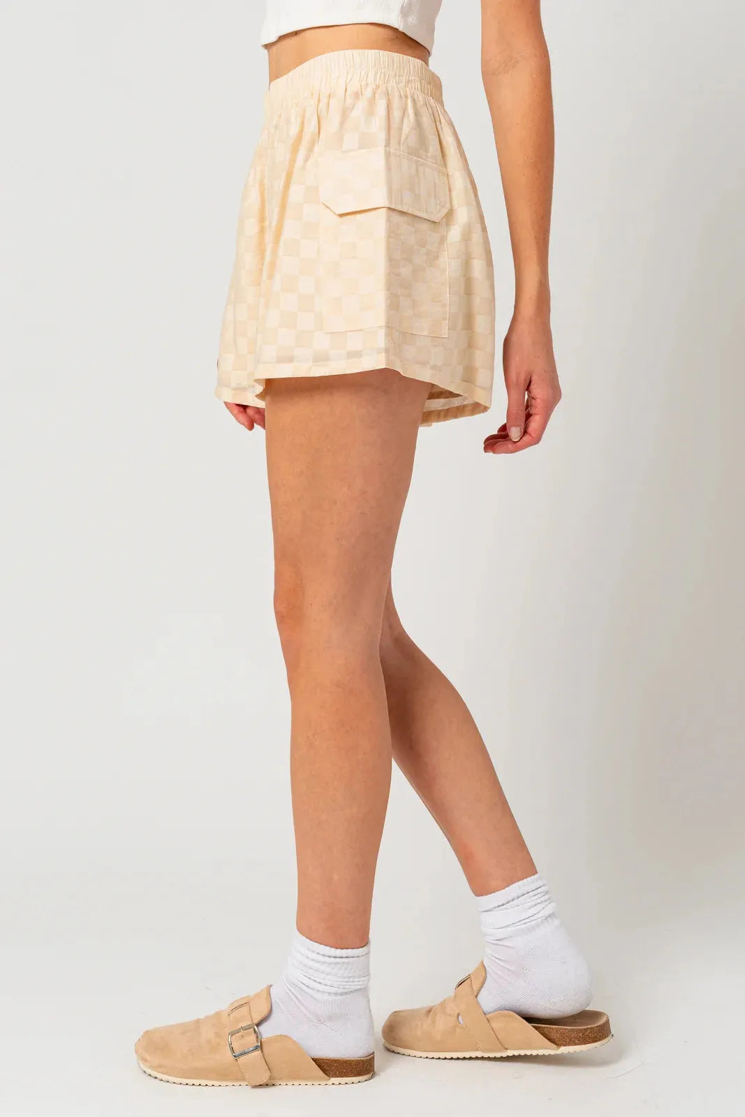 Oversize Checkered Short Sleeve Button down Top & Shorts Set