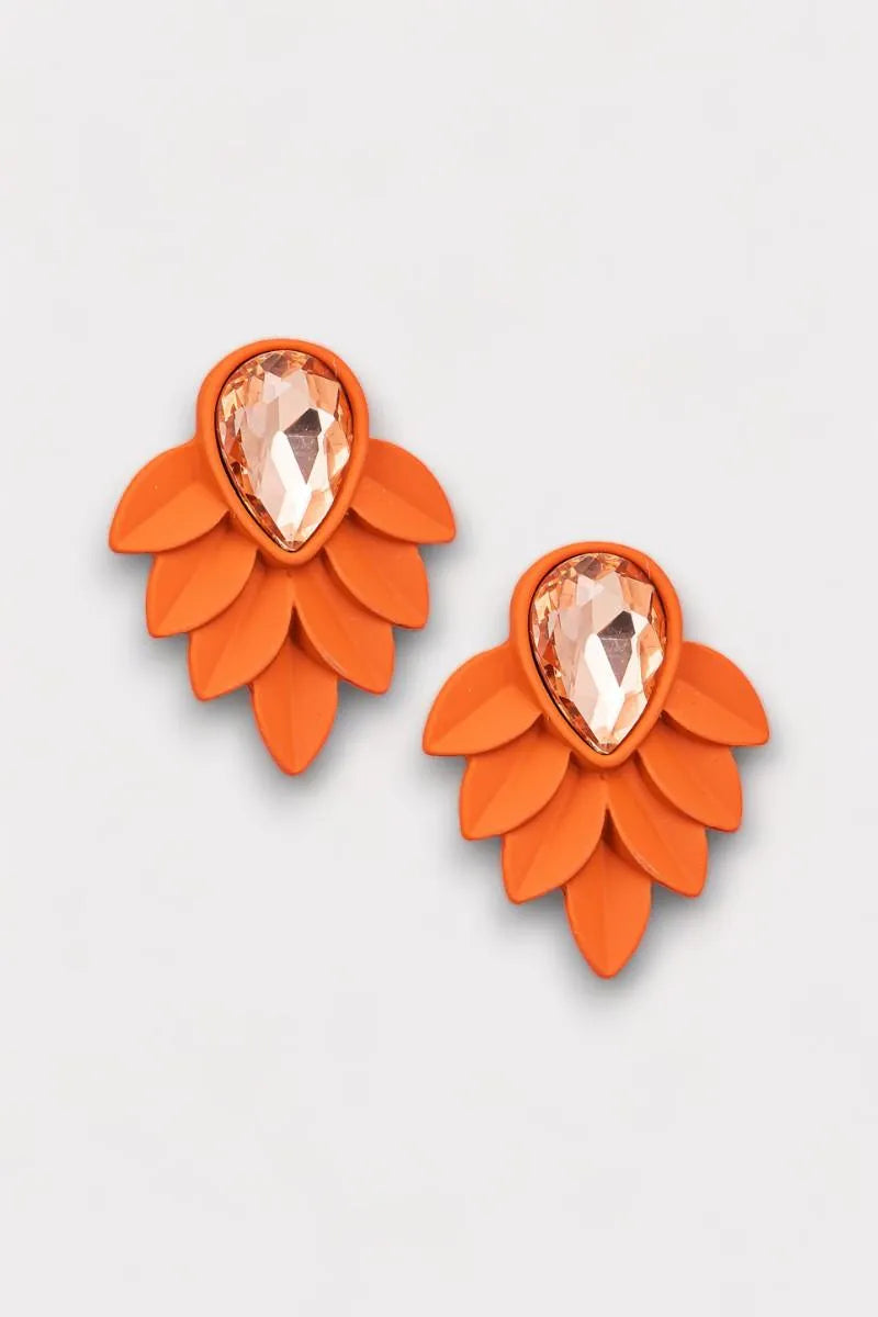 Retro Crystal Teardrop Leaf Earrings