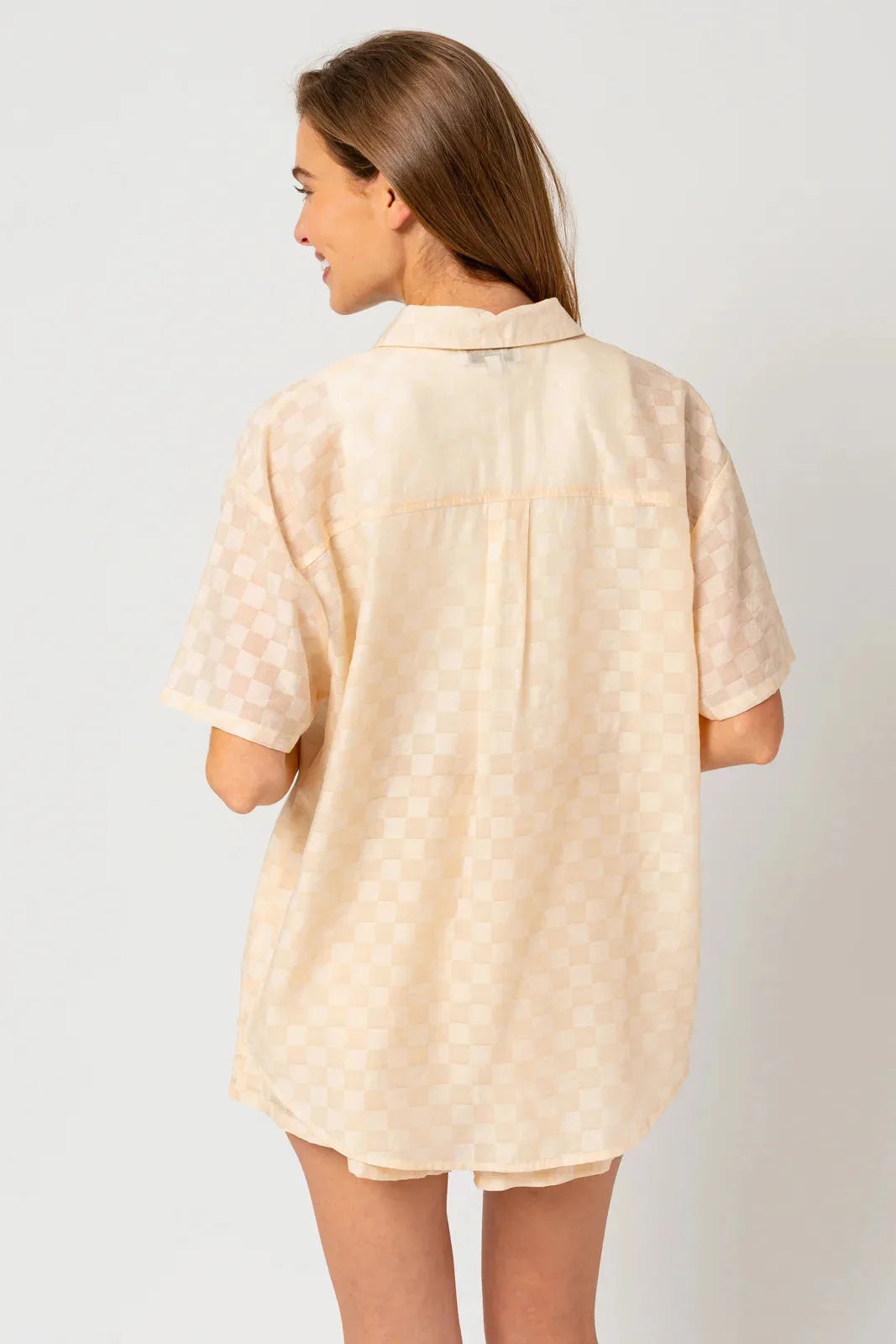 Oversize Checkered Short Sleeve Button down Top & Shorts Set