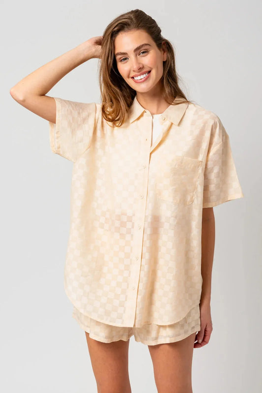 Oversize Checkered Short Sleeve Button down Top & Shorts Set
